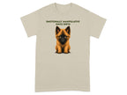 Beige t-shirt with a cartoon puppy and text "EMOTIONALLY MANIPULATIVE SINCE BIRTH".