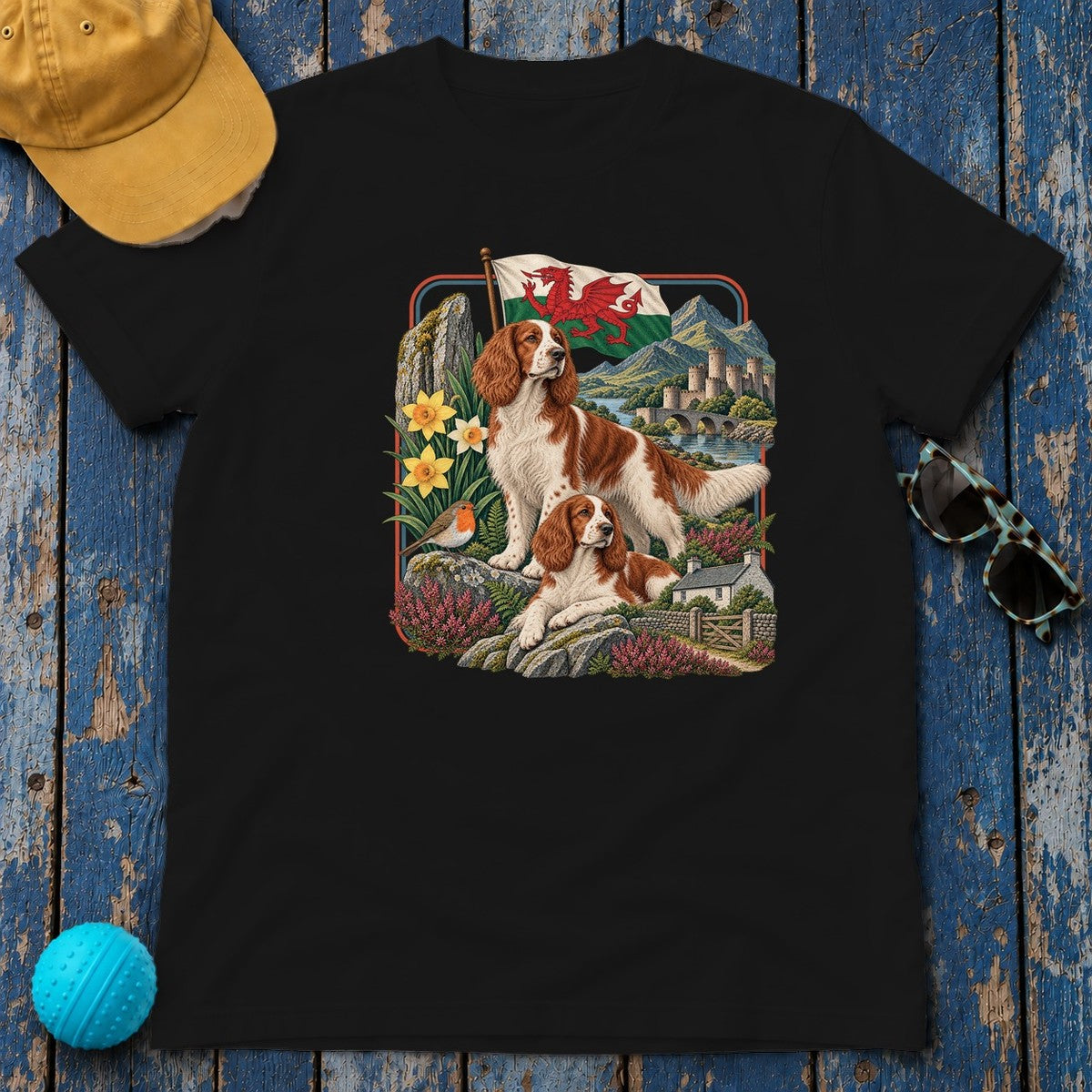 Welsh Springer Spaniel Wales Heritage T-Shirt in Black
