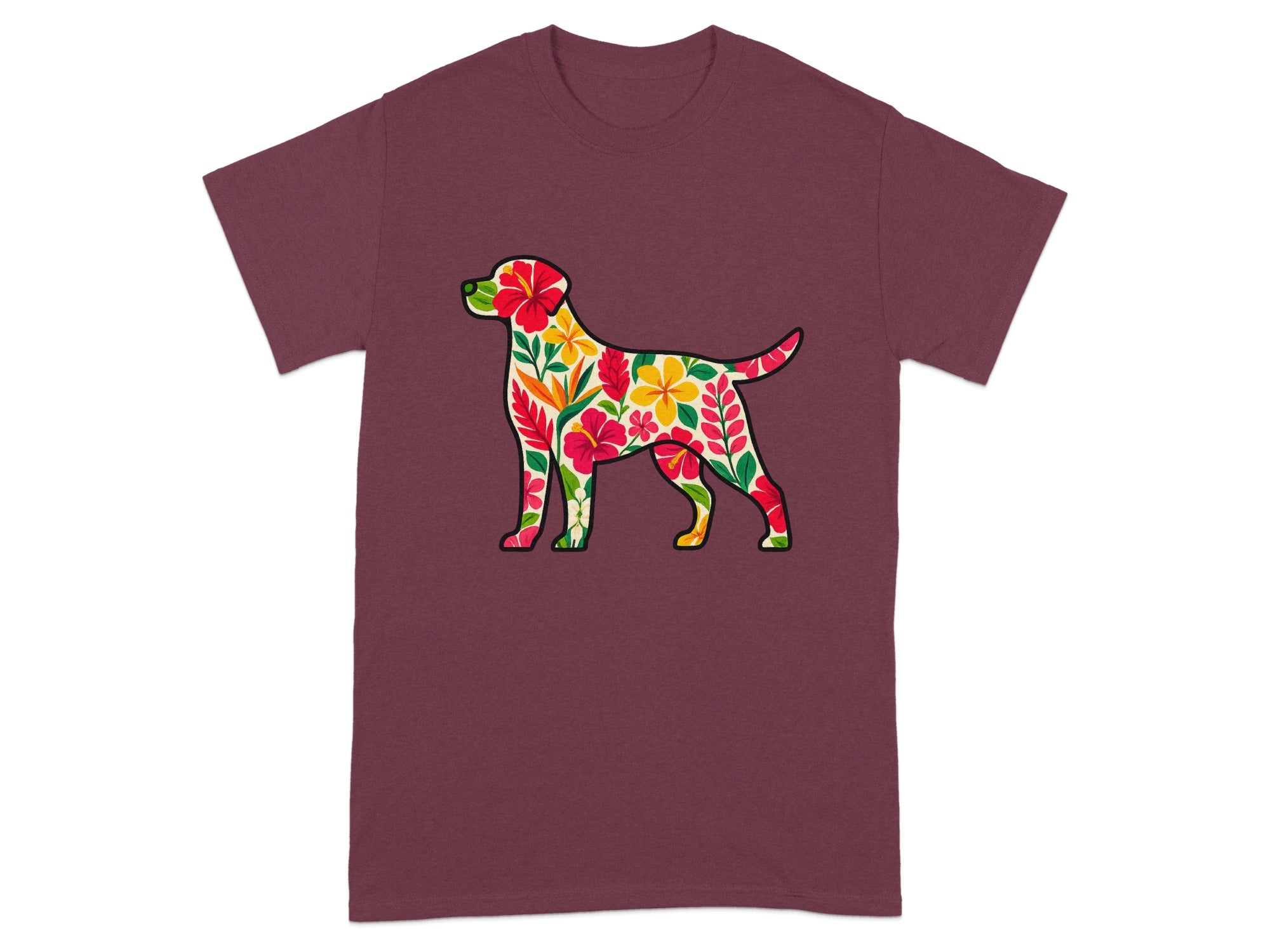 Colorful Flower Pattern Dog Design T-Shirt