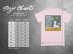 Gildan 5000 Heavy Cotton T-Shirt size chart with poodle graphic and measurements in inches.