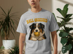 Grey t-shirt with a dog holding a tennis ball and "BALL OBSESSED" text.