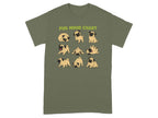 Green t-shirt with "Pug Mood Chart" and nine pugs in various poses.