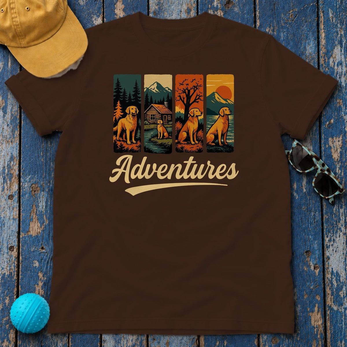Adventures With Yellow Labrador In Nature T-Shirt in Dark Chocolate