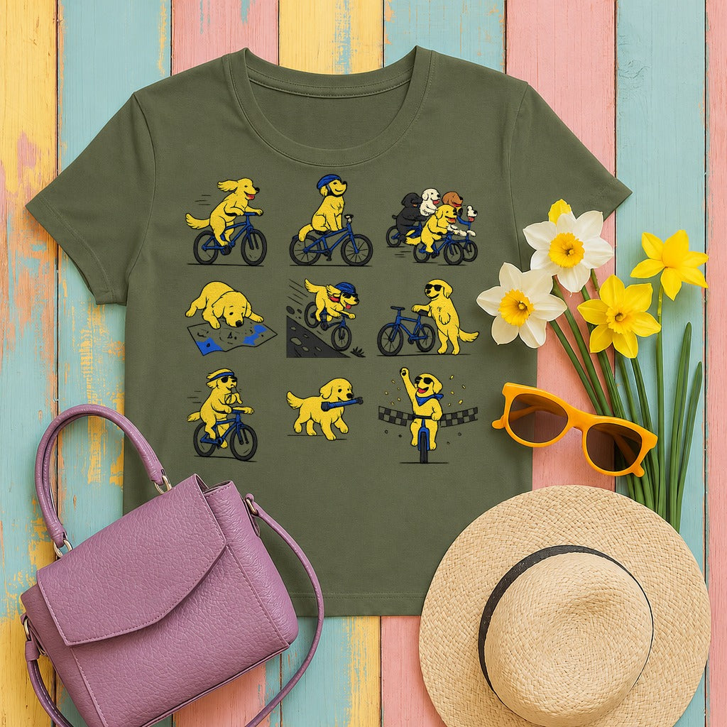 Golden Retriever Cycle Club T-Shirt in Military Green