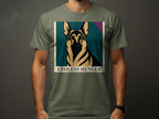 German Shepherd portrait with "ENDLESS HUNGER" text on a khaki t-shirt.