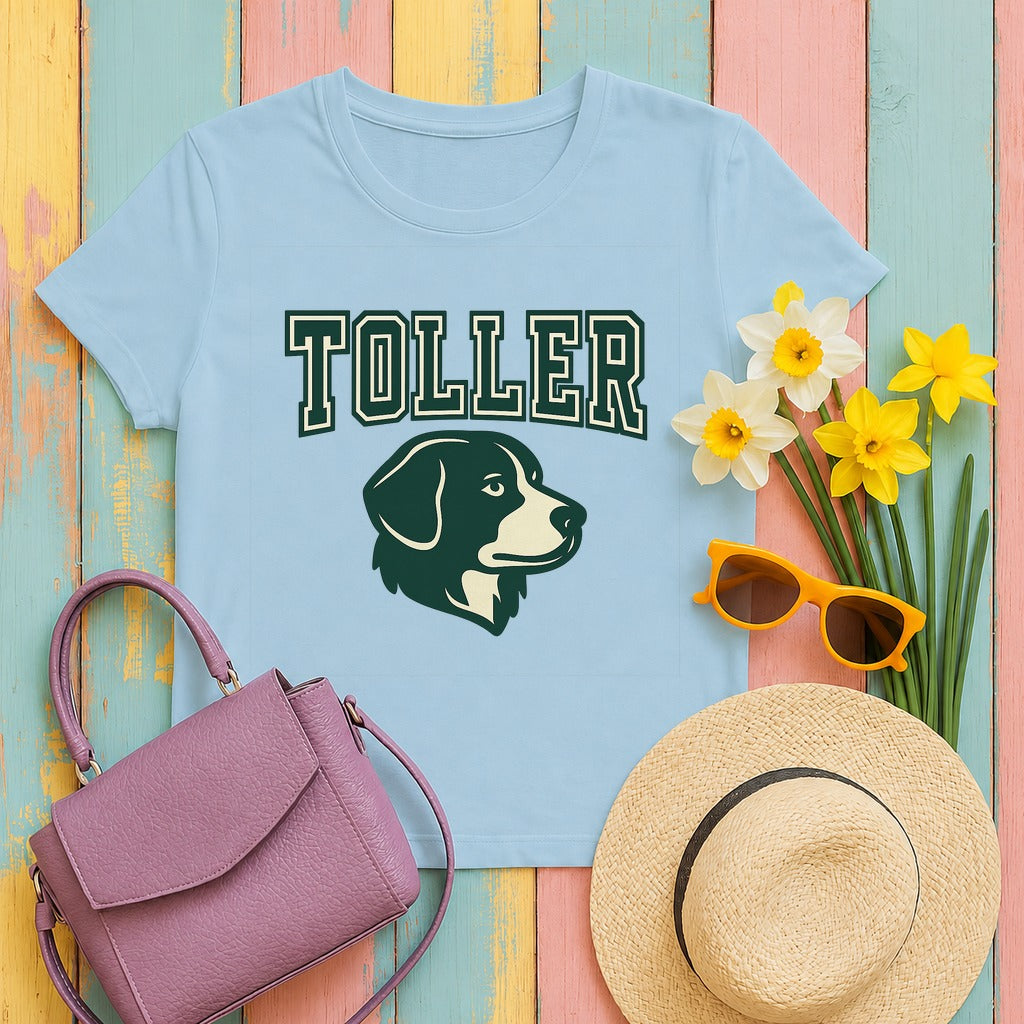 Nova Scotia Duck Tolling Retriever Toller Varsity T-shirt in Light Blue