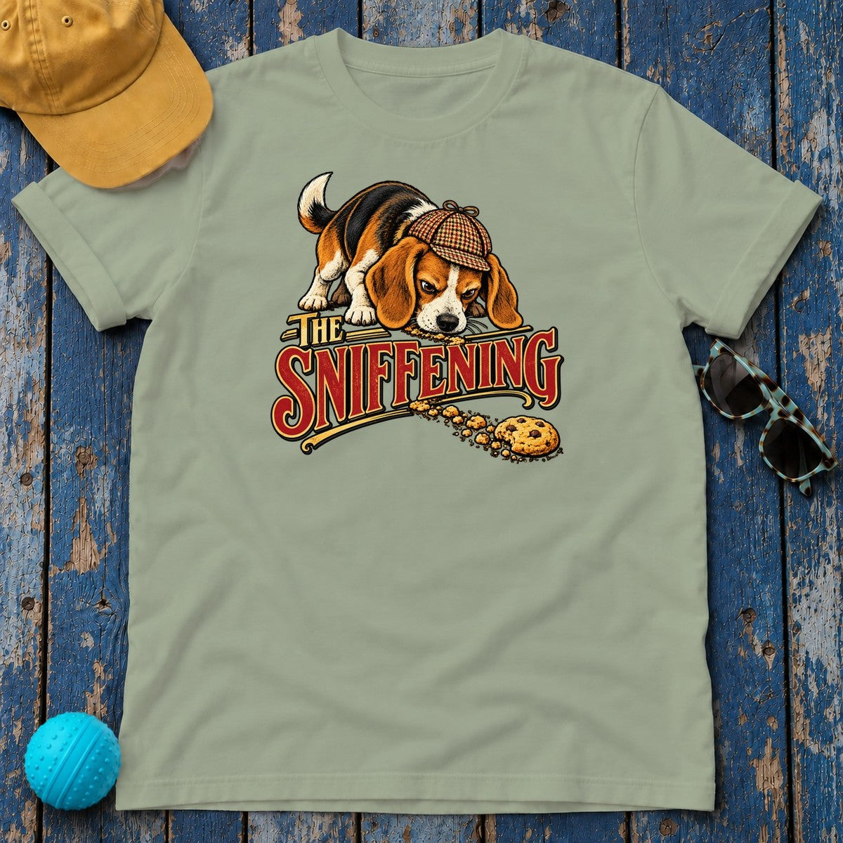 The Sniffening Beagle T-Shirt in Sage - flat lay