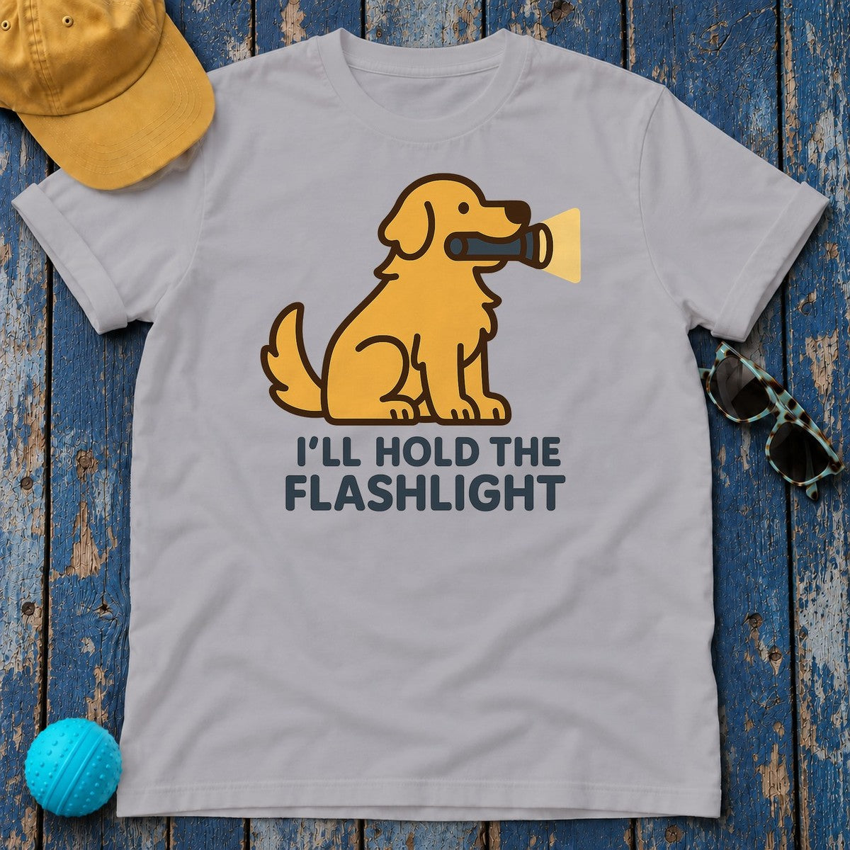 I'll Hold The Flashlight Golden Retriever T-Shirt in Athletic Heather