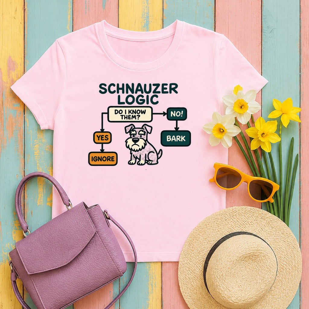 Schnauzer Logic Flowchart T-Shirt in Light Pink