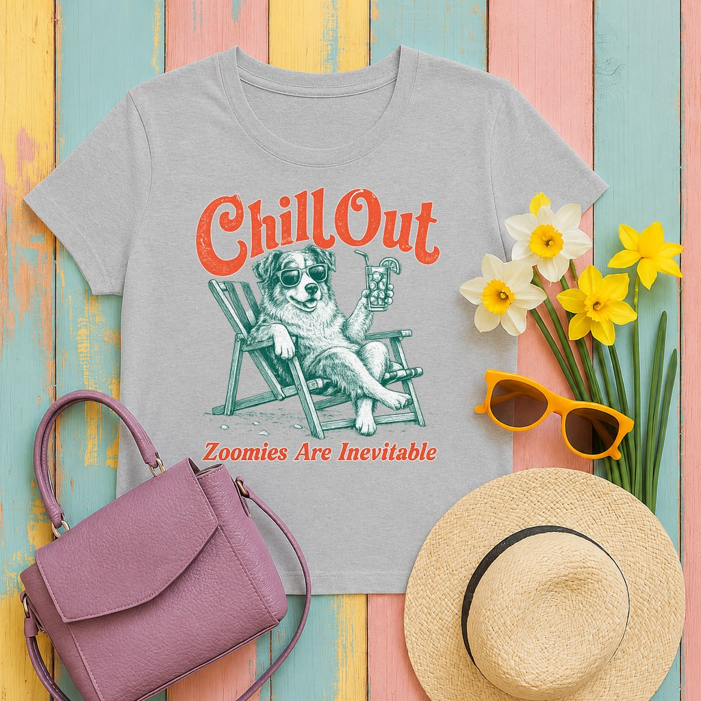 Chill Out Australian Shepherd T-shirt in Sport Grey