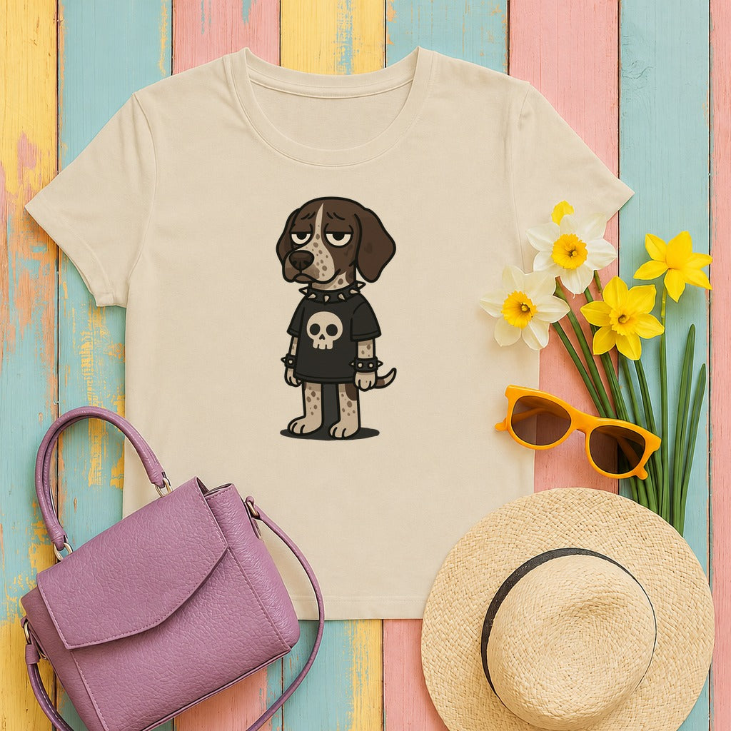 Punk Rock German Shorthaired Pointer With Skull T-Shirt For Dog Lovers in Sand