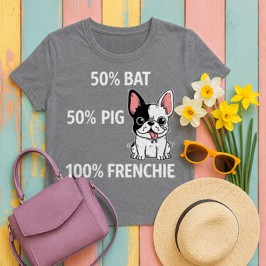 100% Frenchie Love: Bat Pig Graphic T-Shirt in Graphite Heather