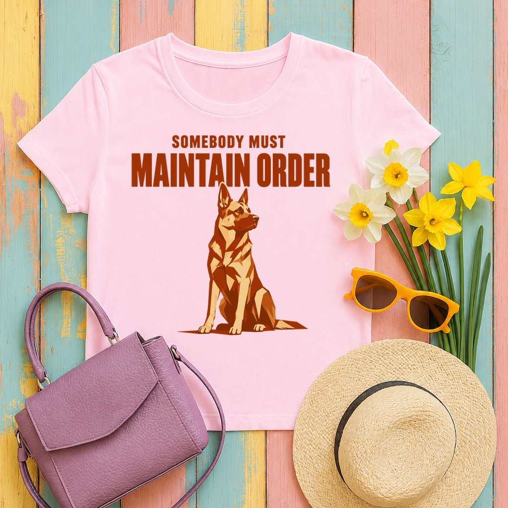 The Order Keeper German Shepherd T-Shirt in Light Pink