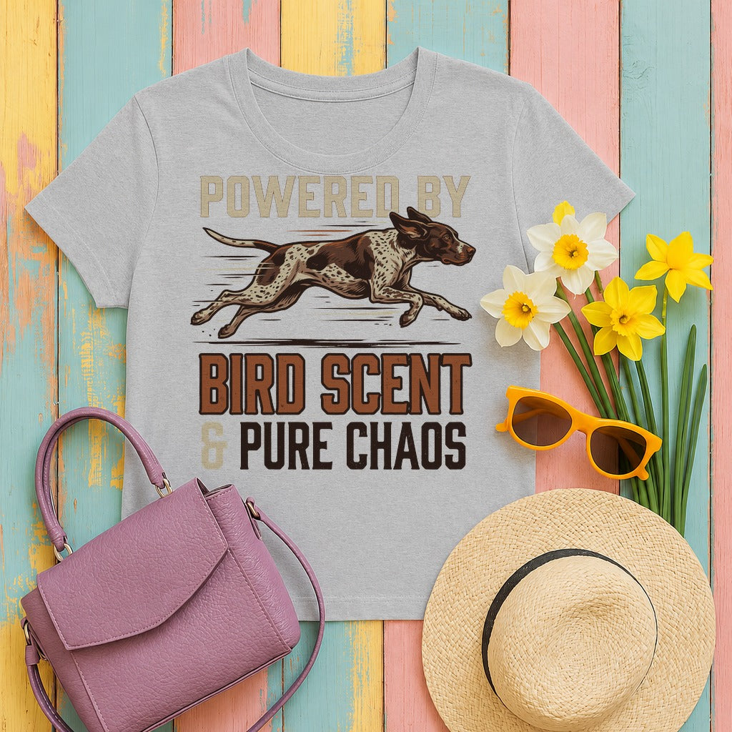 migbackfill bird-scent-chaos-german-shorthaired-pointer-t-sh tee flat lay hero v8