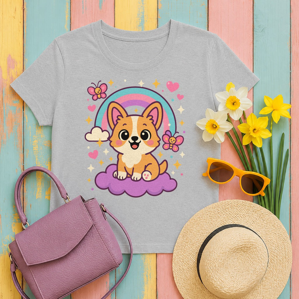 Corgi Dog on Cloud T-Shirt in Sport Grey