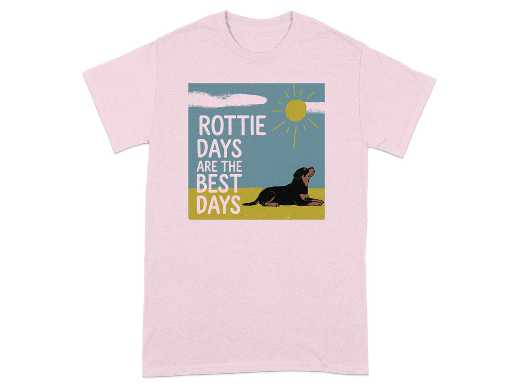 Pink t-shirt with Rottweiler and "ROTTIE DAYS ARE THE BEST DAYS" text.