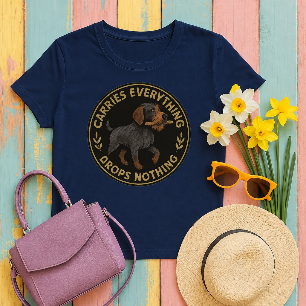 Wirehaired Pointing Griffon Carries Everything Drops Nothing T-shirt in Navy
