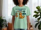 Light green t-shirt with "Golden Retriever Logic" flowchart and cartoon dog.