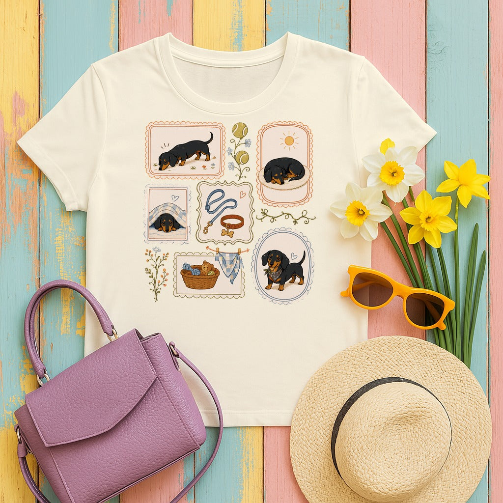 Whimsical Dachshund Life T-Shirt in Natural