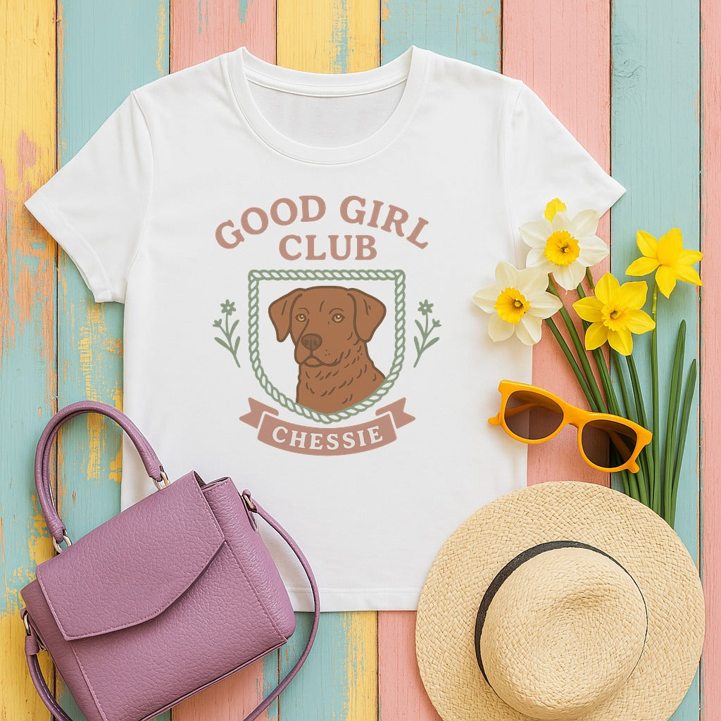 chesapeake bay retriever good-girl-club tee flat lay hero
