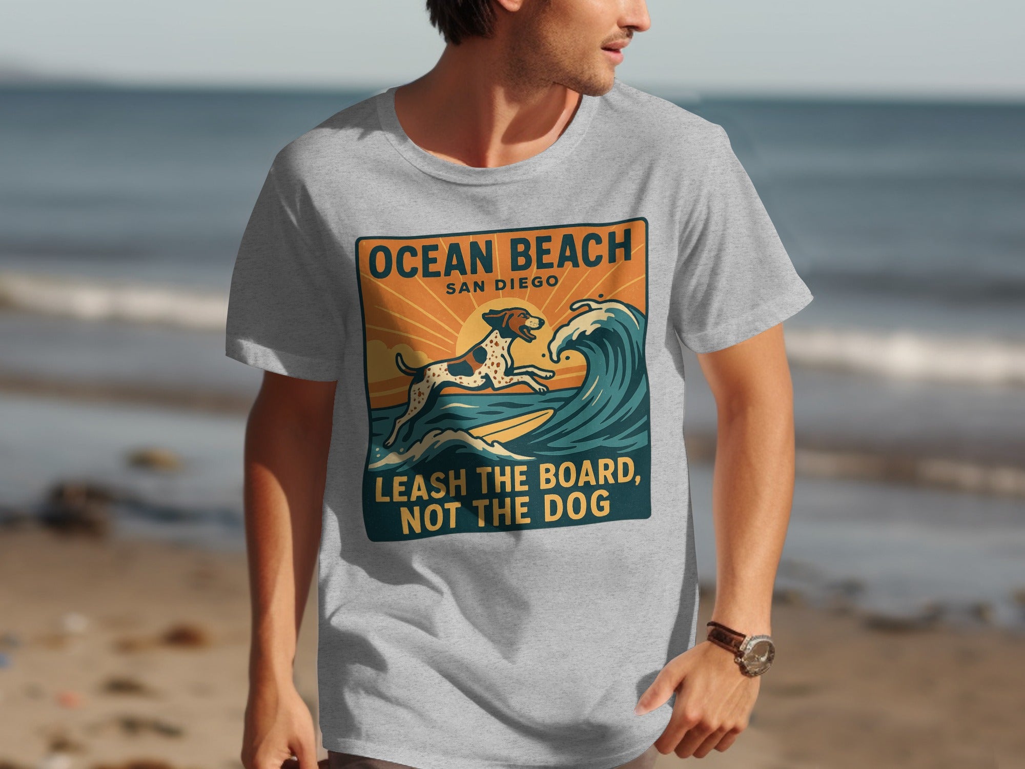 Ocean Beach San Diego Leash The Board T-Shirt product