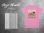 Pink t-shirt with "Dog Days Are The Best Days" graphic and size chart.