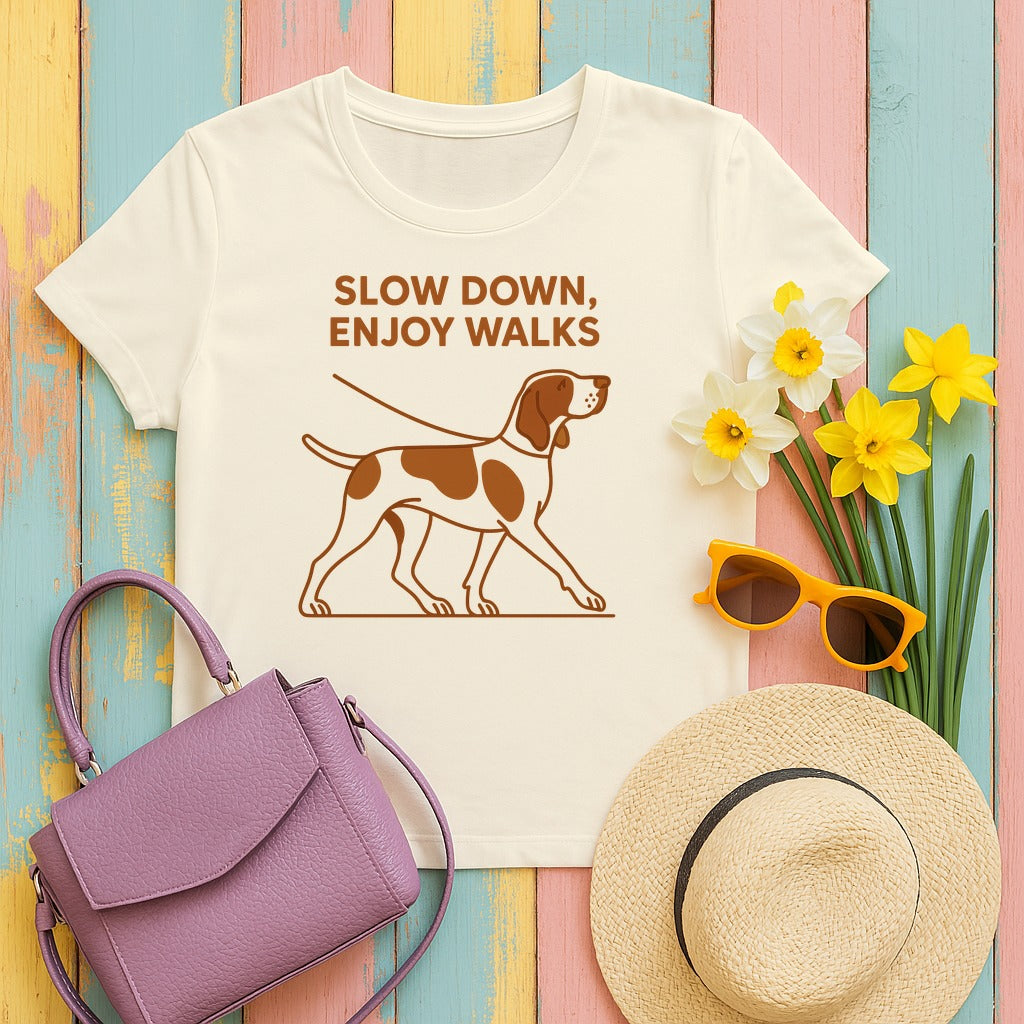 Bracco Italiano Slow Down Enjoy Walks Tee in Natural