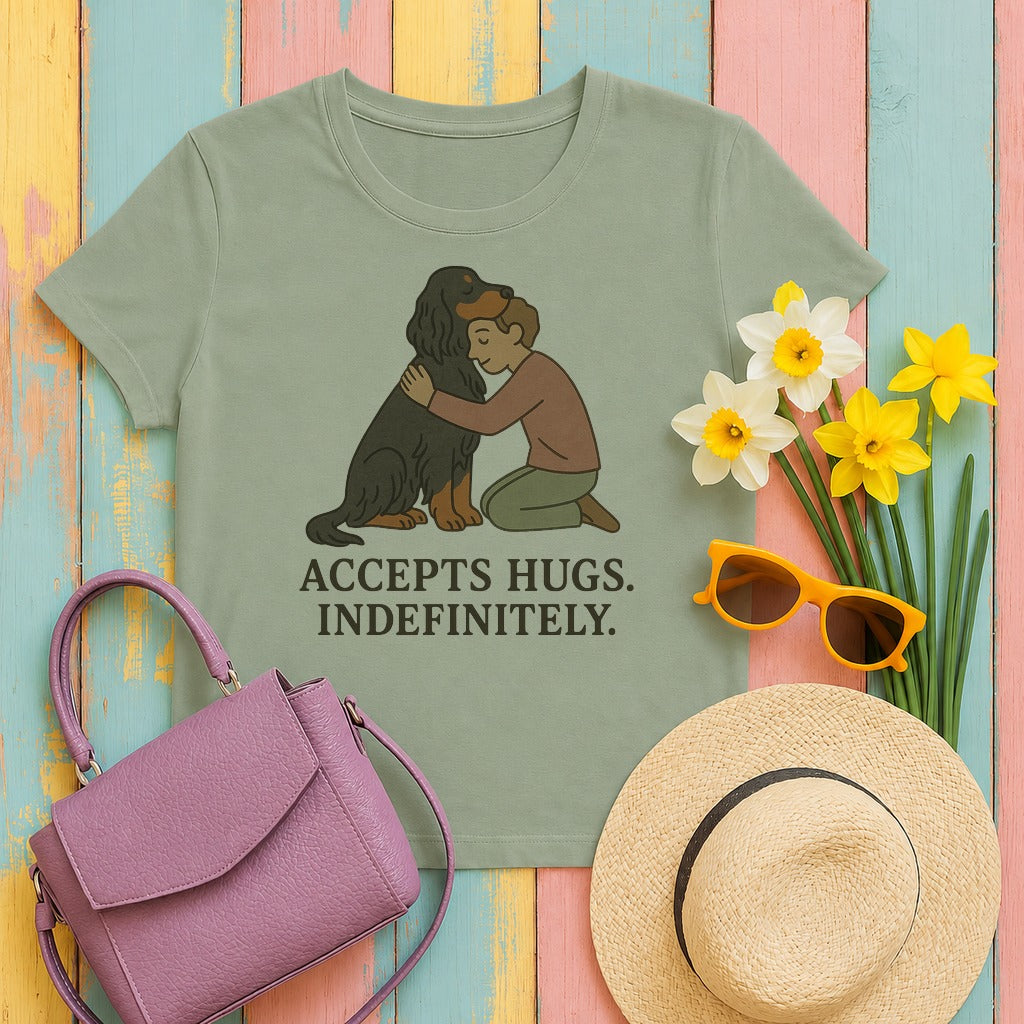 gordon setter accepts-hugs tee flat lay hero