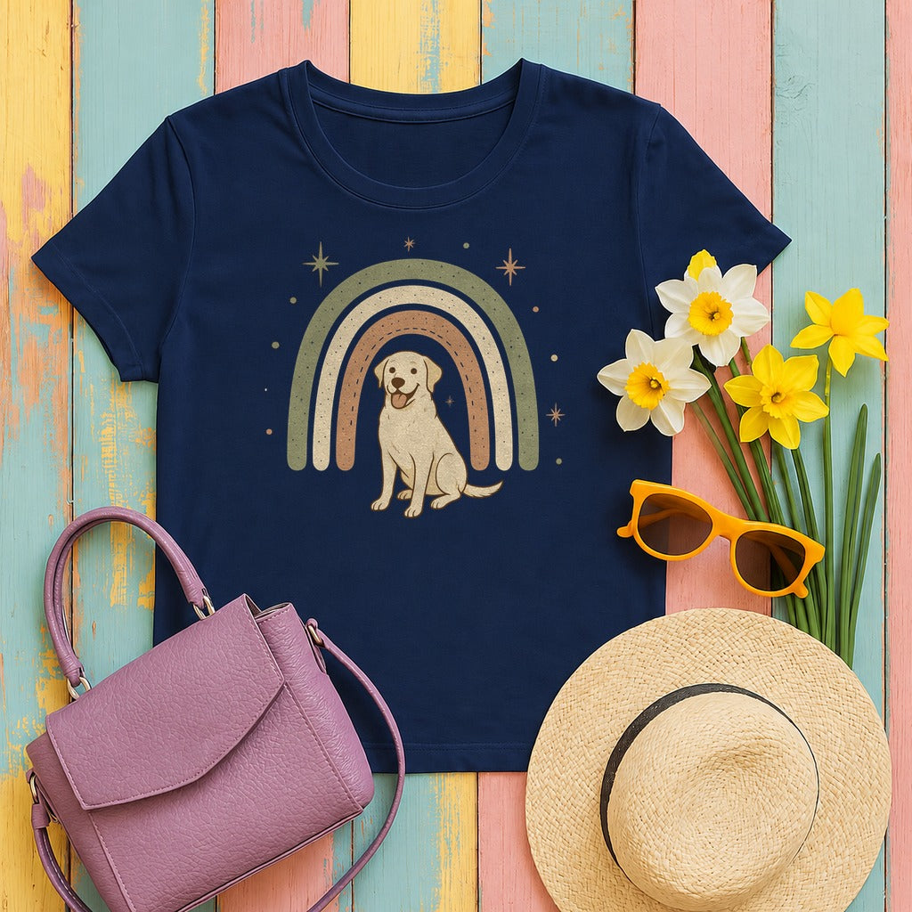 Labrador Retriever With Rainbow Graphic Novelty T-Shirt in Navy