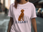Pink t-shirt with Vizsla dog and text "VELCRO, BUT MAKE IT ELEGANT".