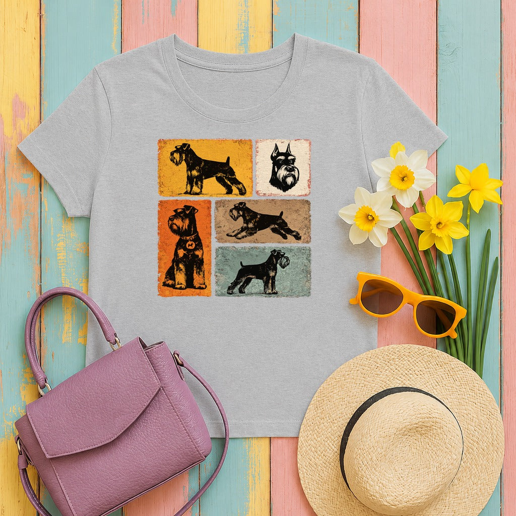 Vintage Schnauzer Collage Graphic T-Shirt in Sport Grey