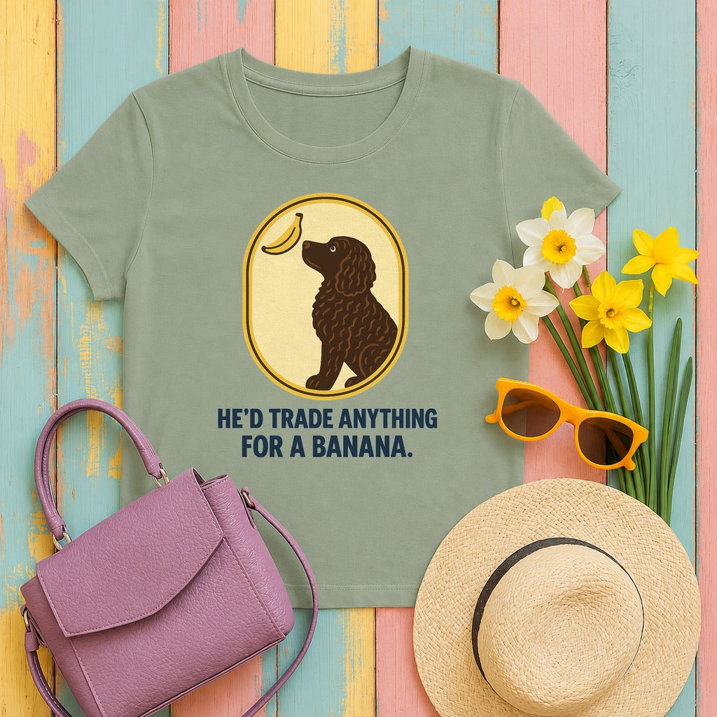 American Water Spaniel He'd Trade Anything For A Banana Tee in Sage