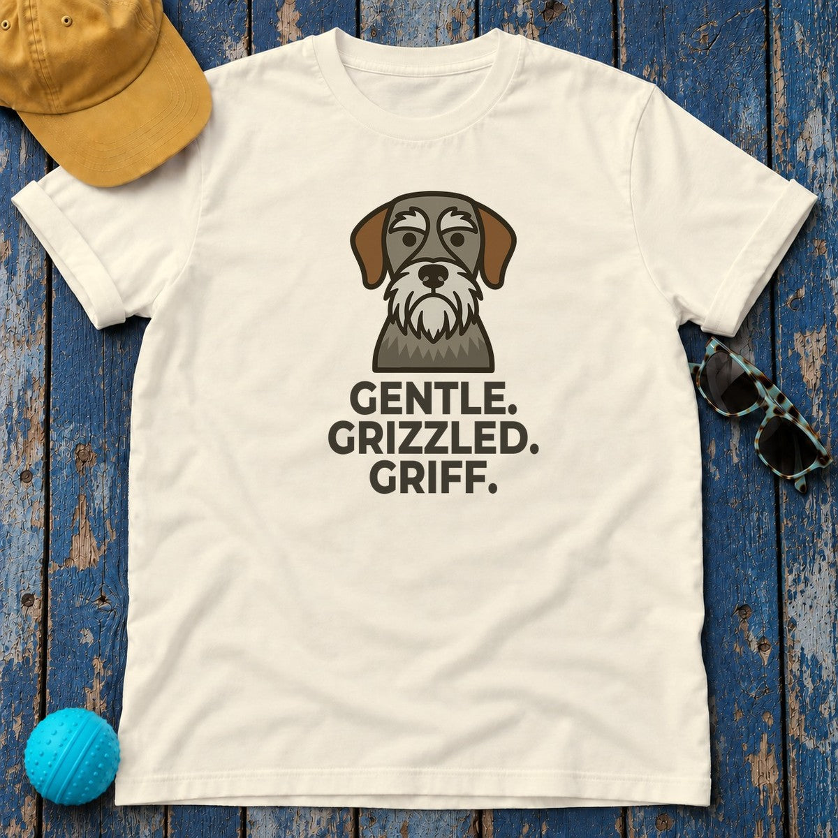 Gentle. Grizzled. Griff. Wirehaired Pointing Griffon T-Shirt in Natural