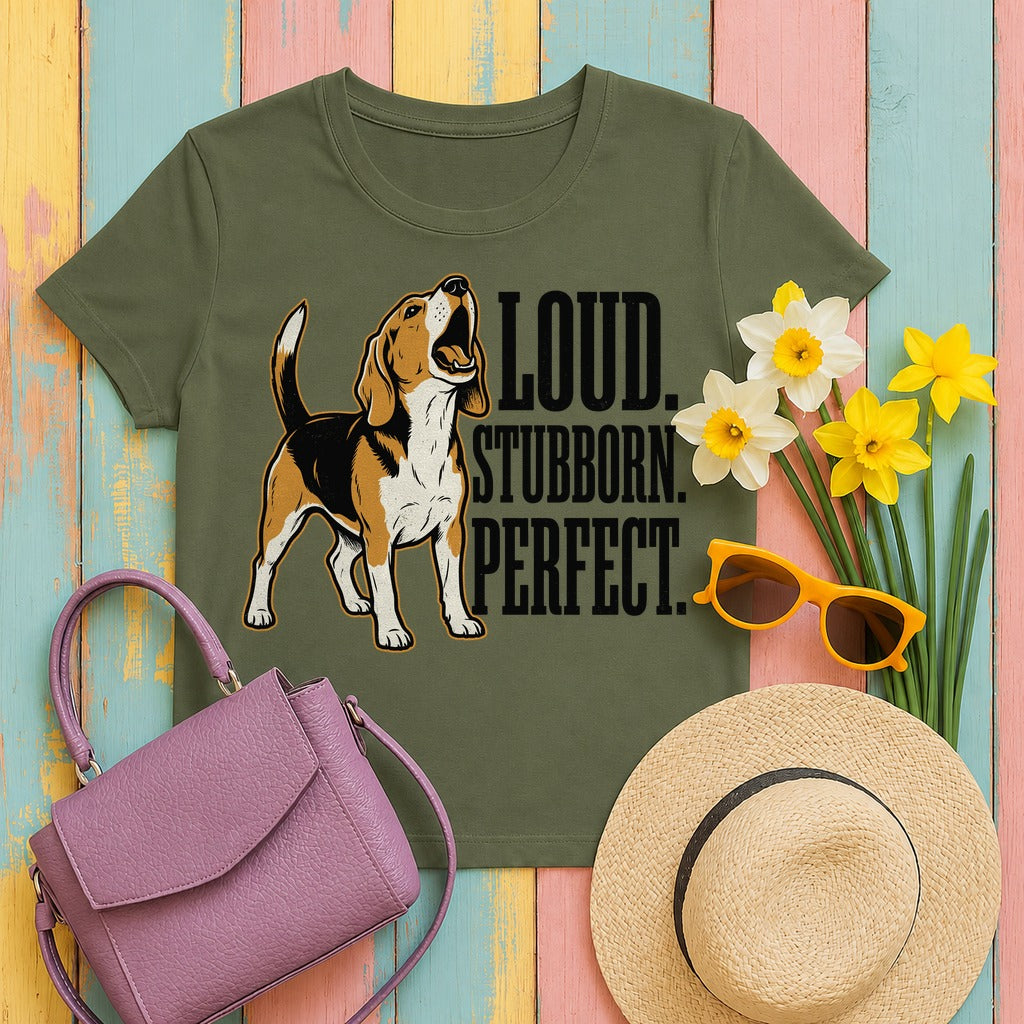 Beagle Soul: The Loud & Stubborn Companion T-Shirt in Military Green