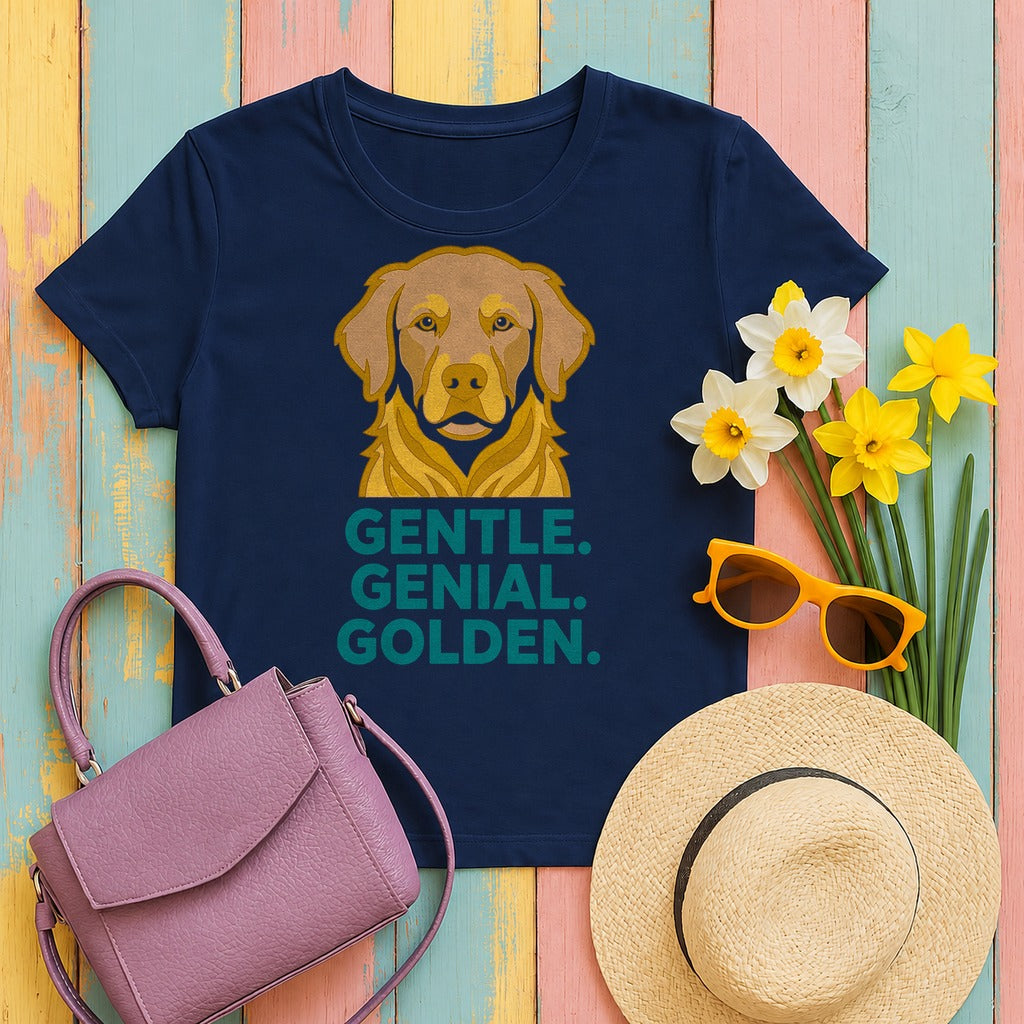 Gentle Golden Retriever Graphic T-Shirt in Navy