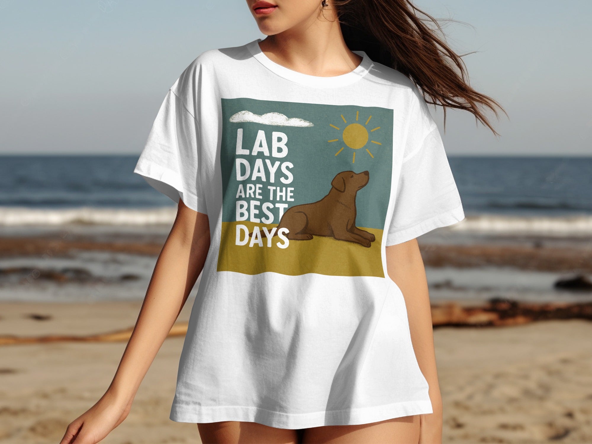 White t-shirt with brown lab dog graphic and text: LAB DAYS ARE THE BEST DAYS.