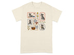 T-shirt with framed illustrations of schnauzer dogs and dog accessories.