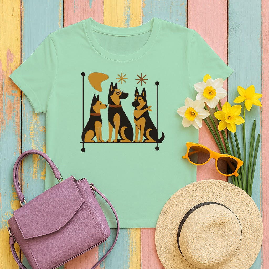 Mid-Century Shepherds Art T-Shirt in Mint Green
