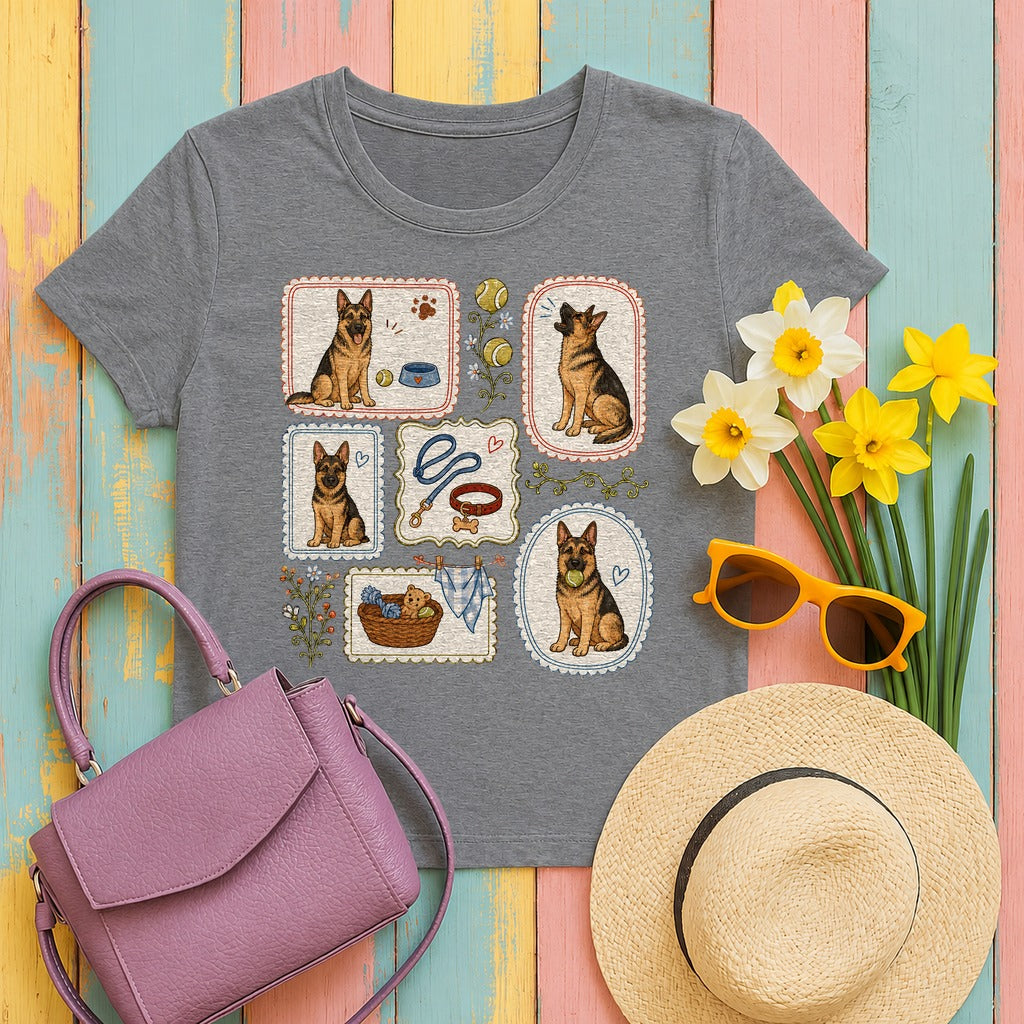 Whimsical German Shepherd T-Shirt in Graphite Heather