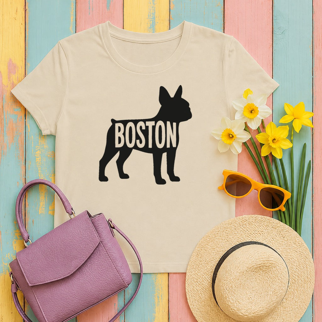 Boston Frenchie Silhouette T-Shirt in Sand