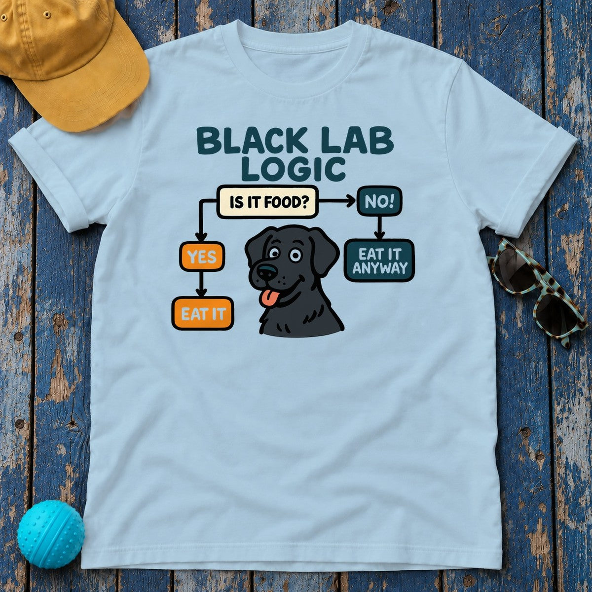 Black Lab Logic Flowchart T-Shirt in Light Blue