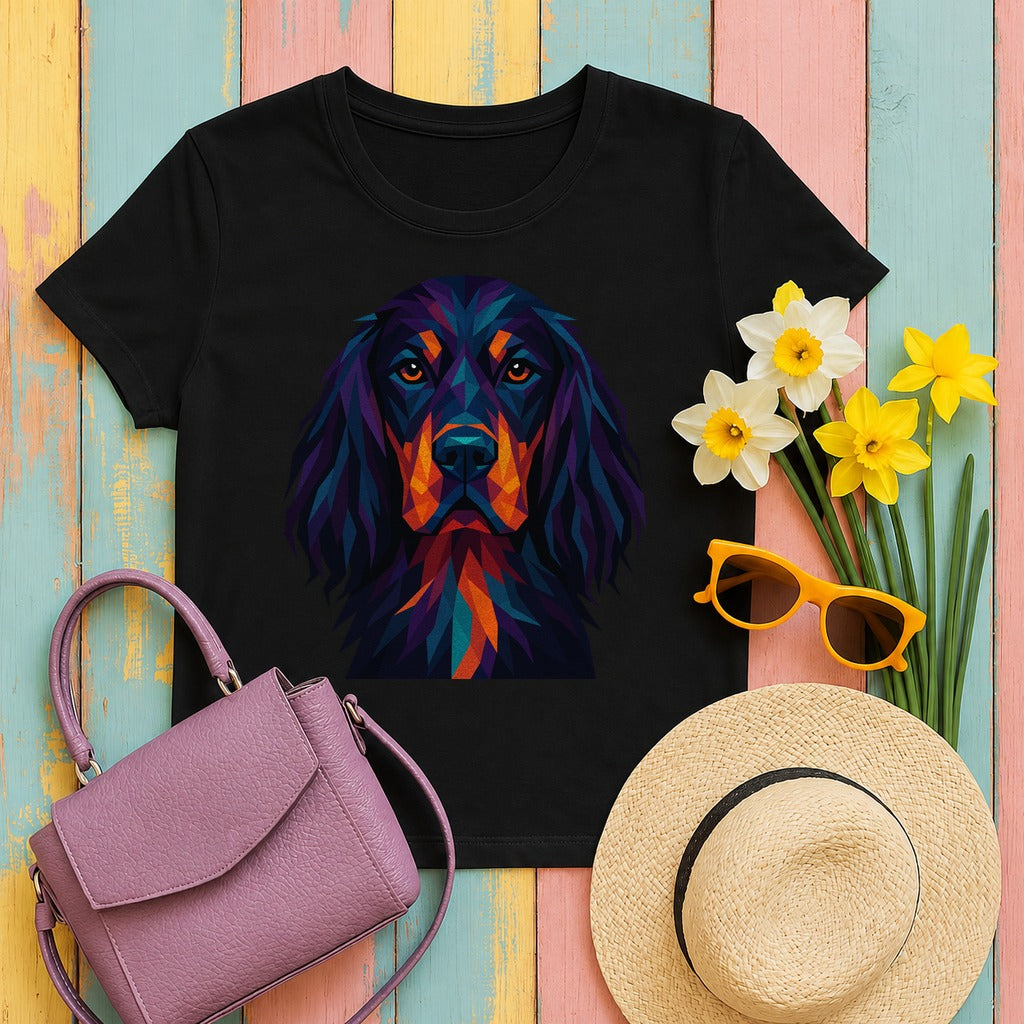 Polygon Art Style Gordon Setter T-Shirt in Black