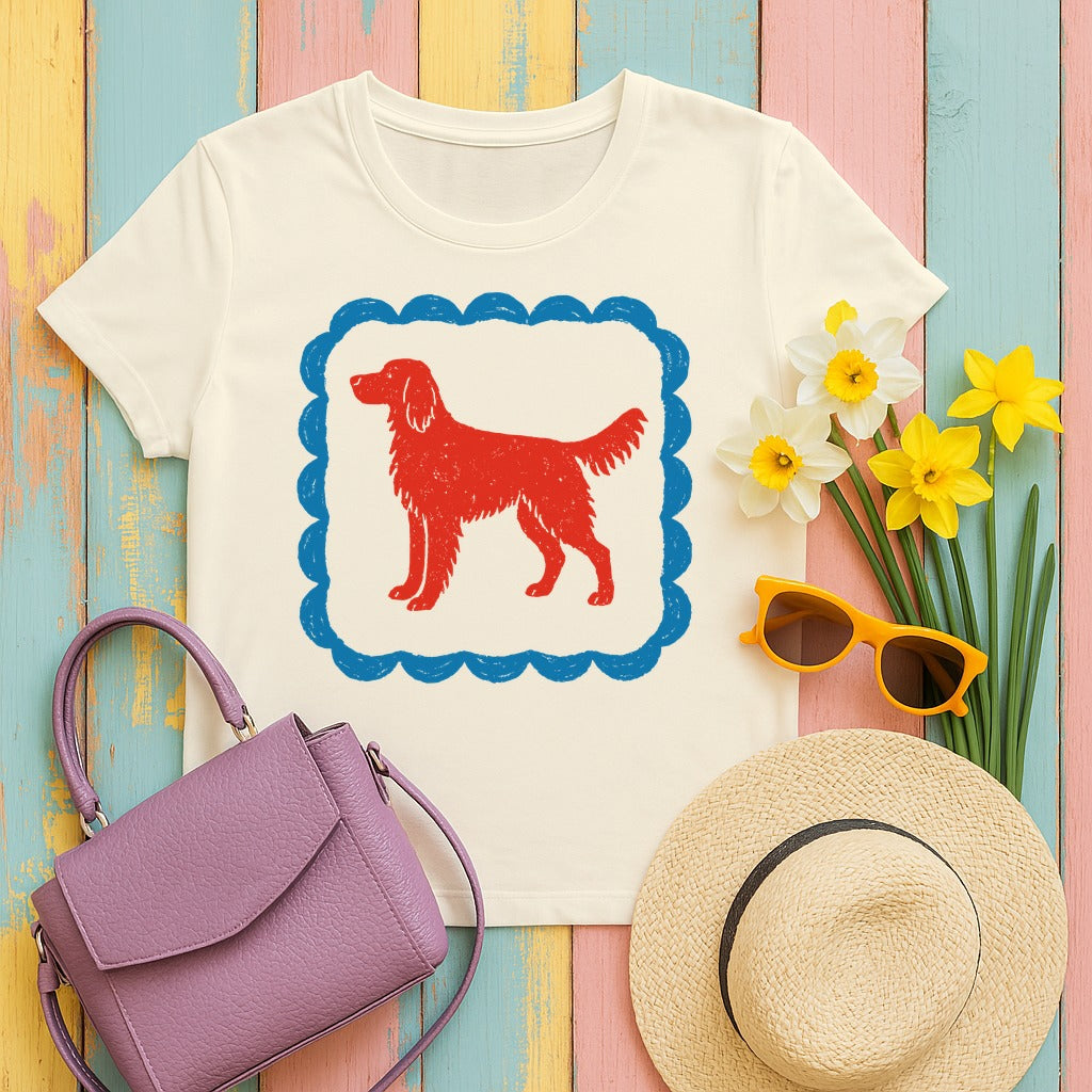 A Red Gordon Setter in Blue Frame Graphic T-Shirt in Natural