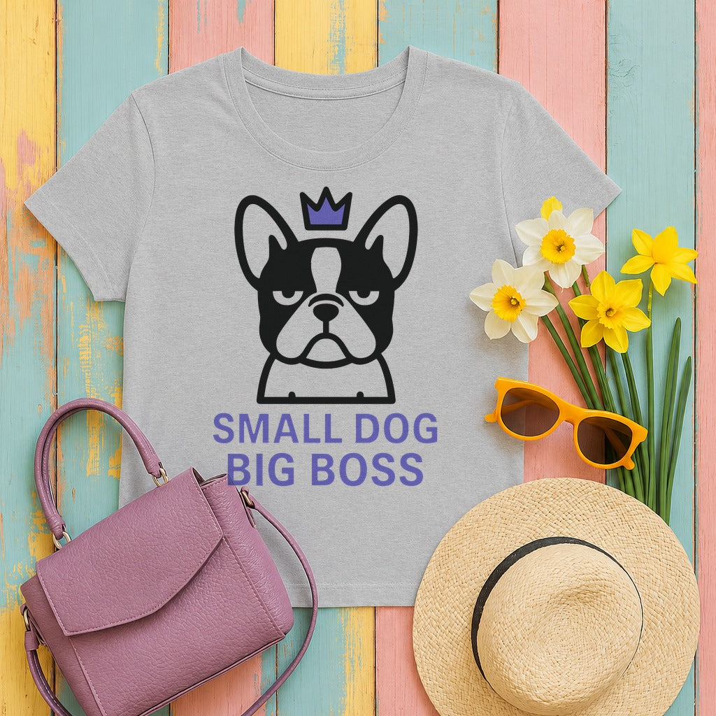 Small Dog Big Boss Boston Terrier T-Shirt in Sport Grey