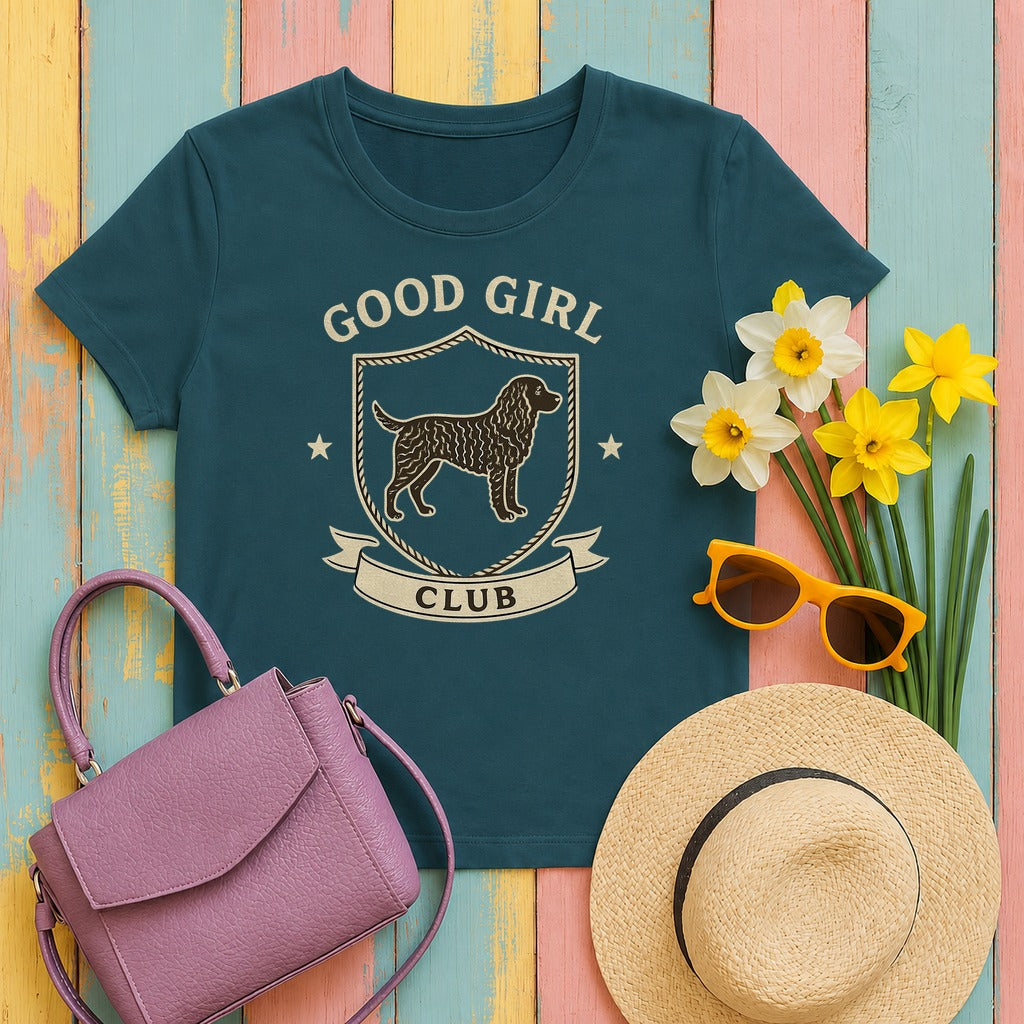American Water Spaniel Good Girl Club Tee in Heather Deep Teal