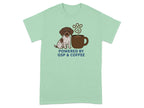 Light green t-shirt with a German Shorthaired Pointer and "Powered by GSP & Coffee" text.