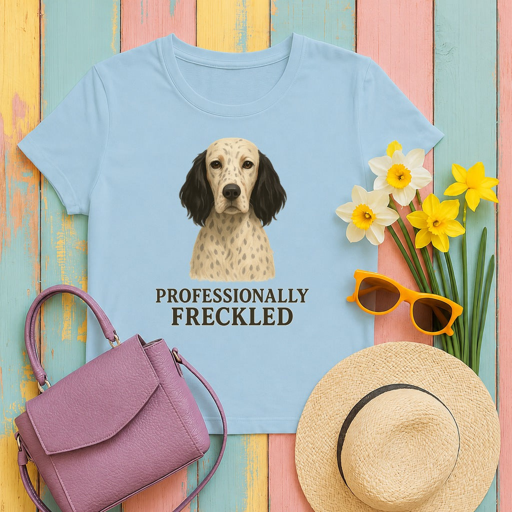 English Setter Professionally Freckled Tee in Light Blue