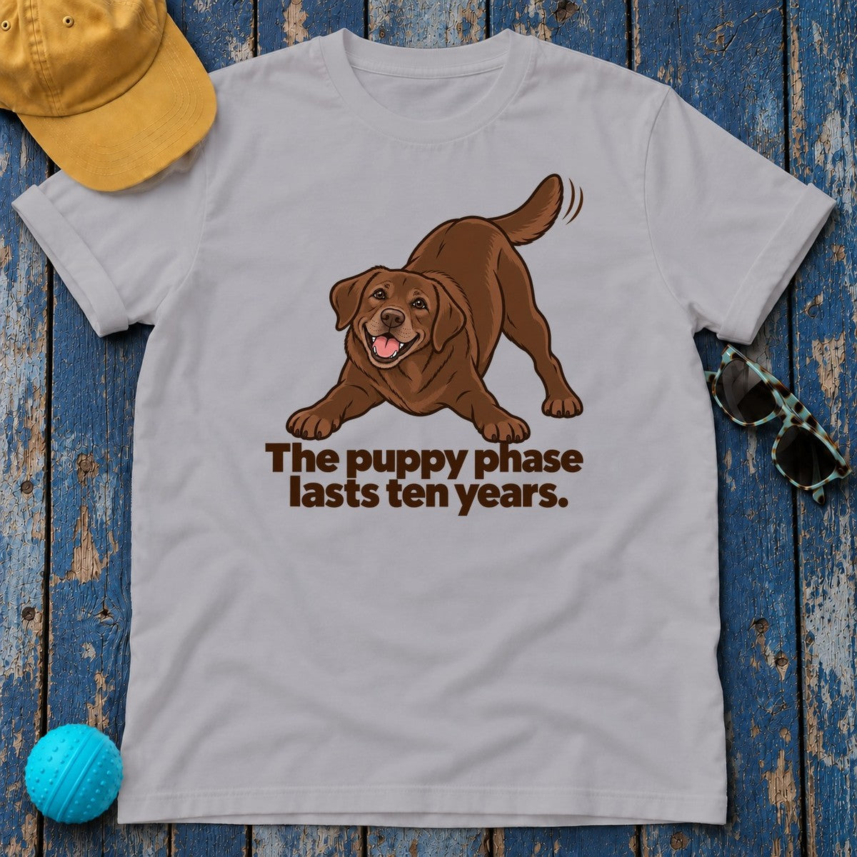 The Puppy Phase Lasts Ten Years Chocolate Lab T-Shirt in Athletic Heather