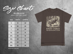 Gildan 5000 Heavy Cotton t-shirt size chart with graphic.