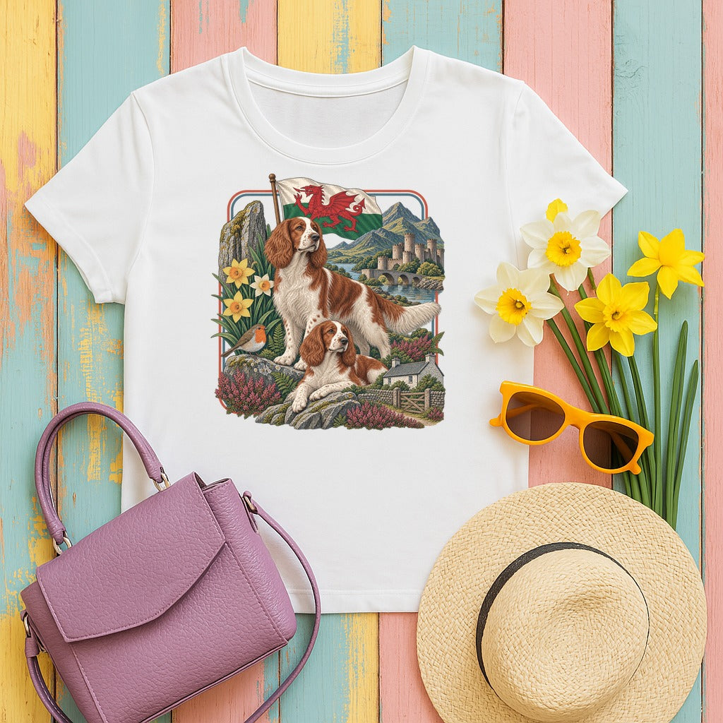 Welsh Springer Spaniel Wales Heritage tee, White